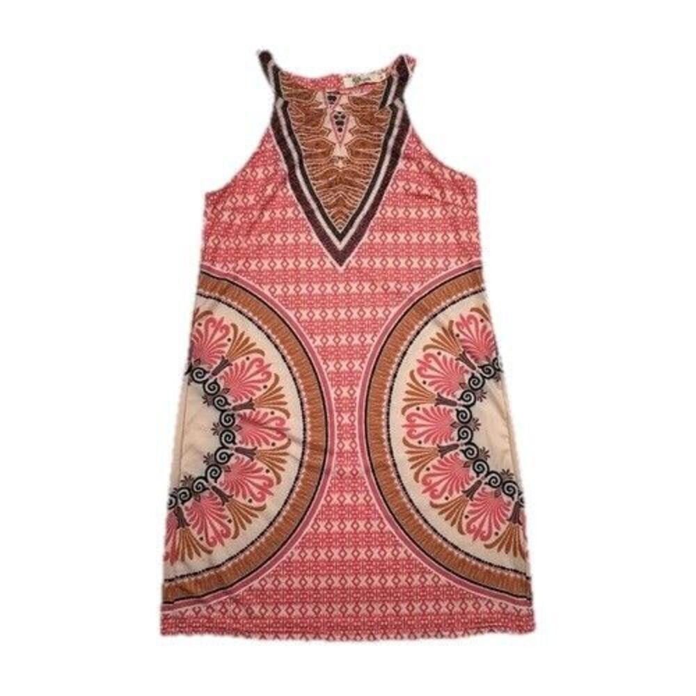 Aryeh Pink Halter Dress Womens Small Boho Medallion Print Stretch